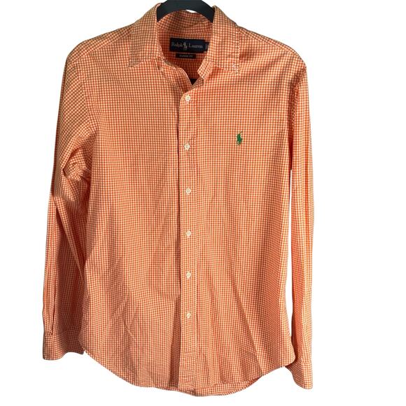 Ralph Lauren Classic‎ Fit Orange Gingham Check Button-Down Shirt Men's Size S - Picture 1 of 13